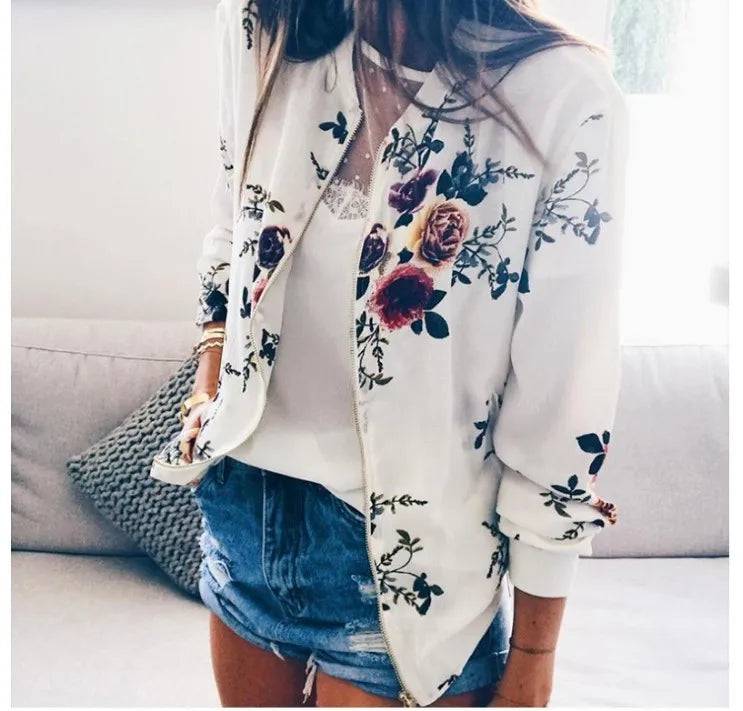Women Elegant Zipper Bomber Jacket Spring