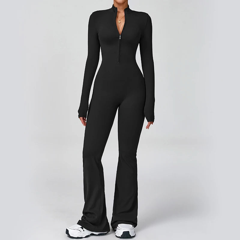 VITALINOVO Women Long Sleeve Flare Workout Jumpsuit