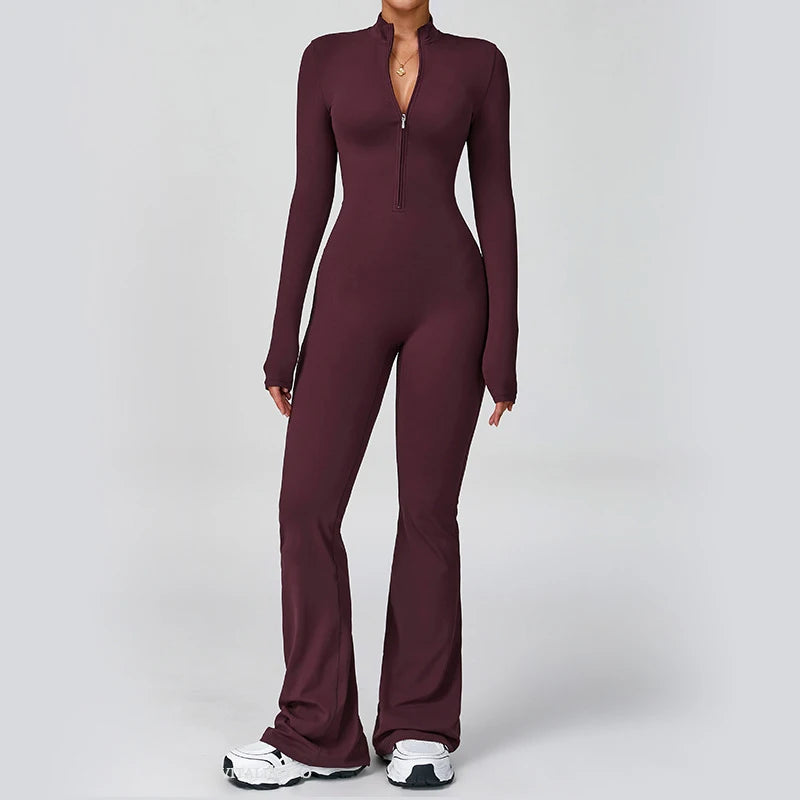 VITALINOVO Women Long Sleeve Flare Workout Jumpsuit