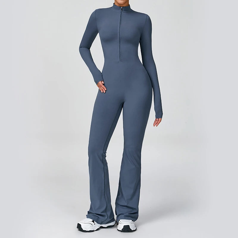 VITALINOVO Women Long Sleeve Flare Workout Jumpsuit
