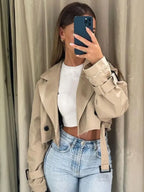 2024 Belt Cropped Trench Spring Jacket Women