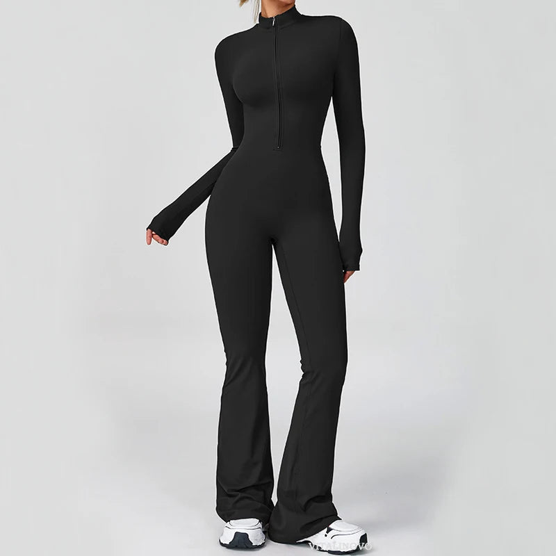 VITALINOVO Women Long Sleeve Flare Workout Jumpsuit