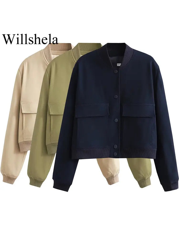 Willshela Women Fashion Solid Bomber Jackets Coat