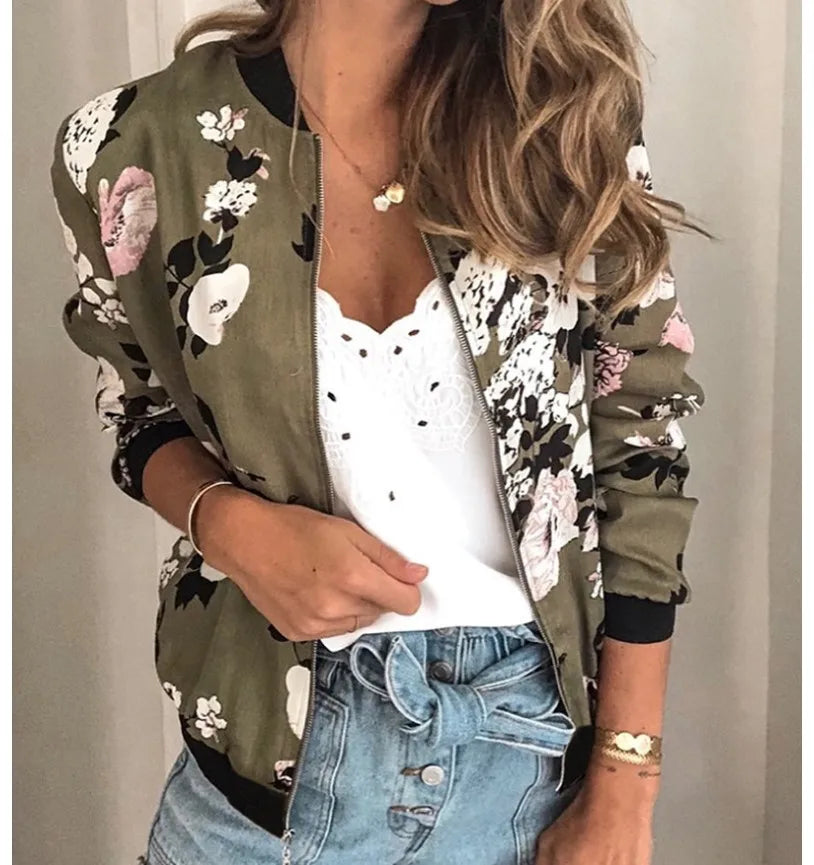 Women Elegant Zipper Bomber Jacket Spring