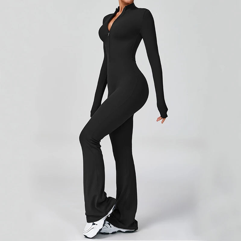 VITALINOVO Women Long Sleeve Flare Workout Jumpsuit