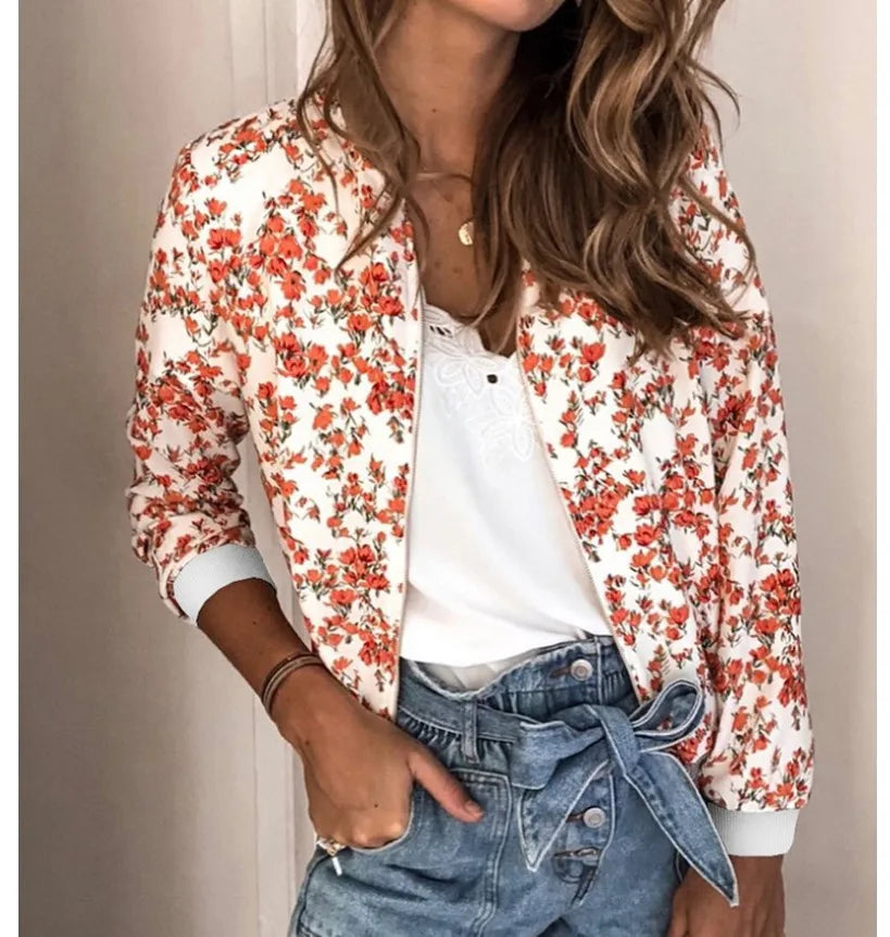 Women Elegant Zipper Bomber Jacket Spring