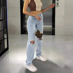 Ankle Length Ripped Holes Jean Straight